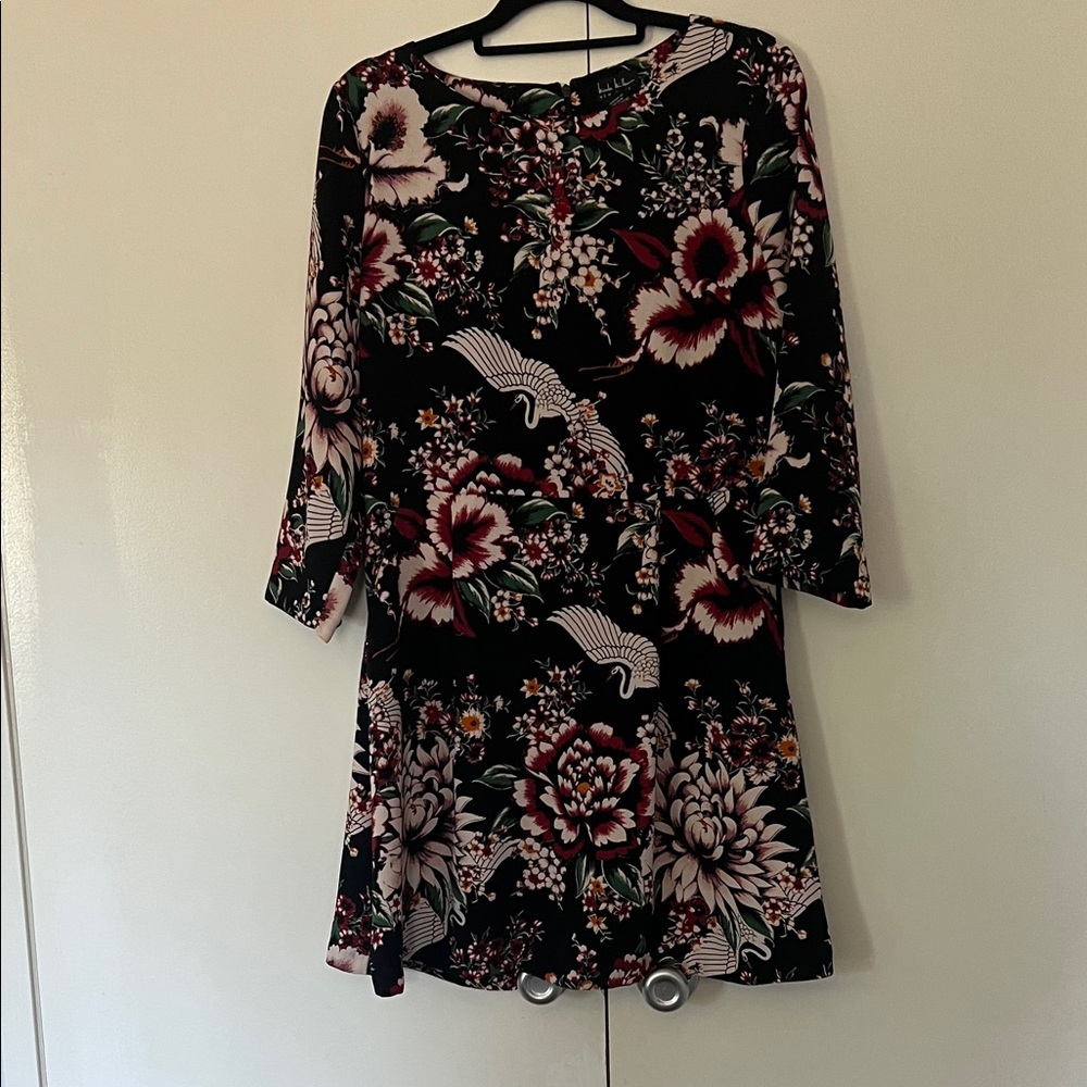 Nicole Miller Black Floral Long Sleeve Dress